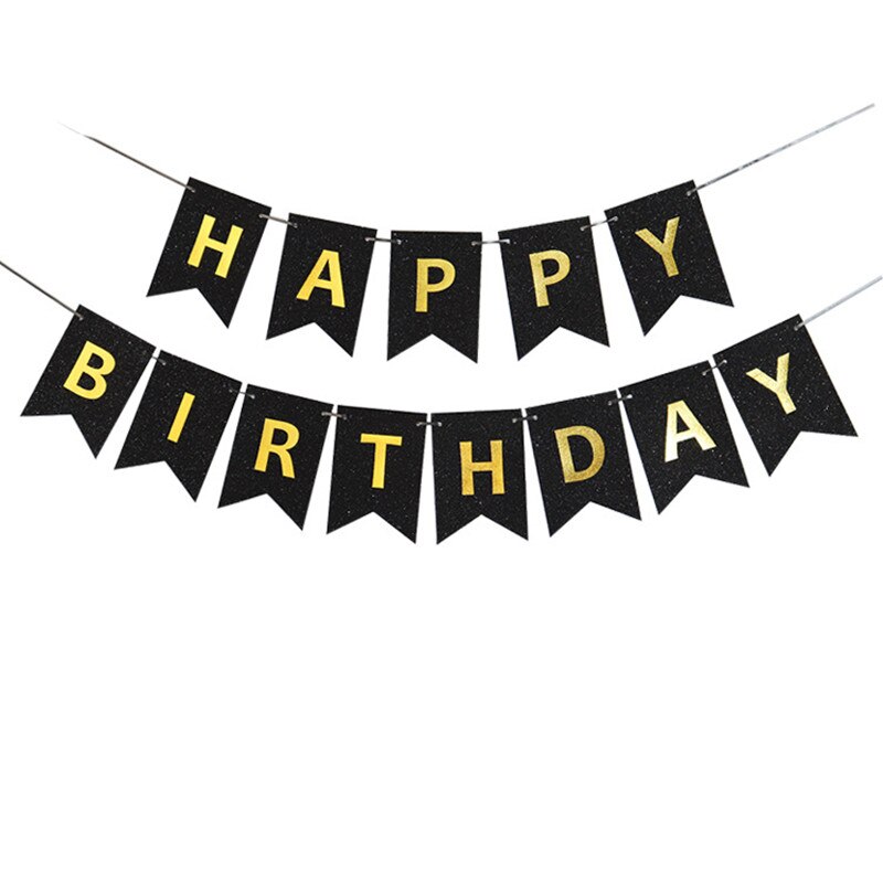 Happy birthday letter glitter paper banner pull flag children's day party party baby shower decoration: black