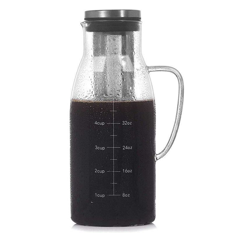 Cold Brew Coffee Maker,Iced Tea Pitcher Infuser with Lid&Scale,Dual Use Filter Coffee Pot ,51Oz/1.5L: Default Title
