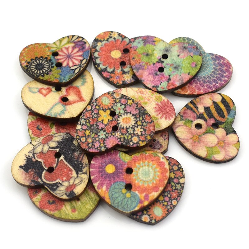 50 Stuks 25Mm Houten Knop Hartvorm 2-Hole Houten Knopen Kledingstuk Accessoires Naaien Diy Voor Baby Kleding knop Zak