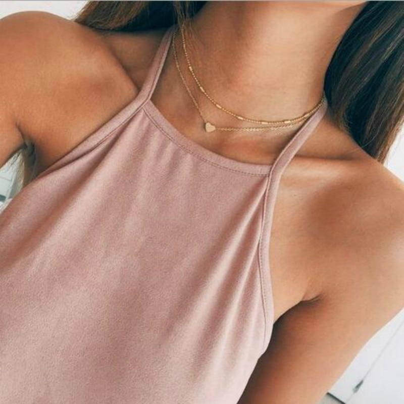 Einfache Herz zwei schichten Halsband Halsketten Für Frauen Multi Schichten Perlen Chocker kragen ras du cou Collier femme Minimalistischen schmuck