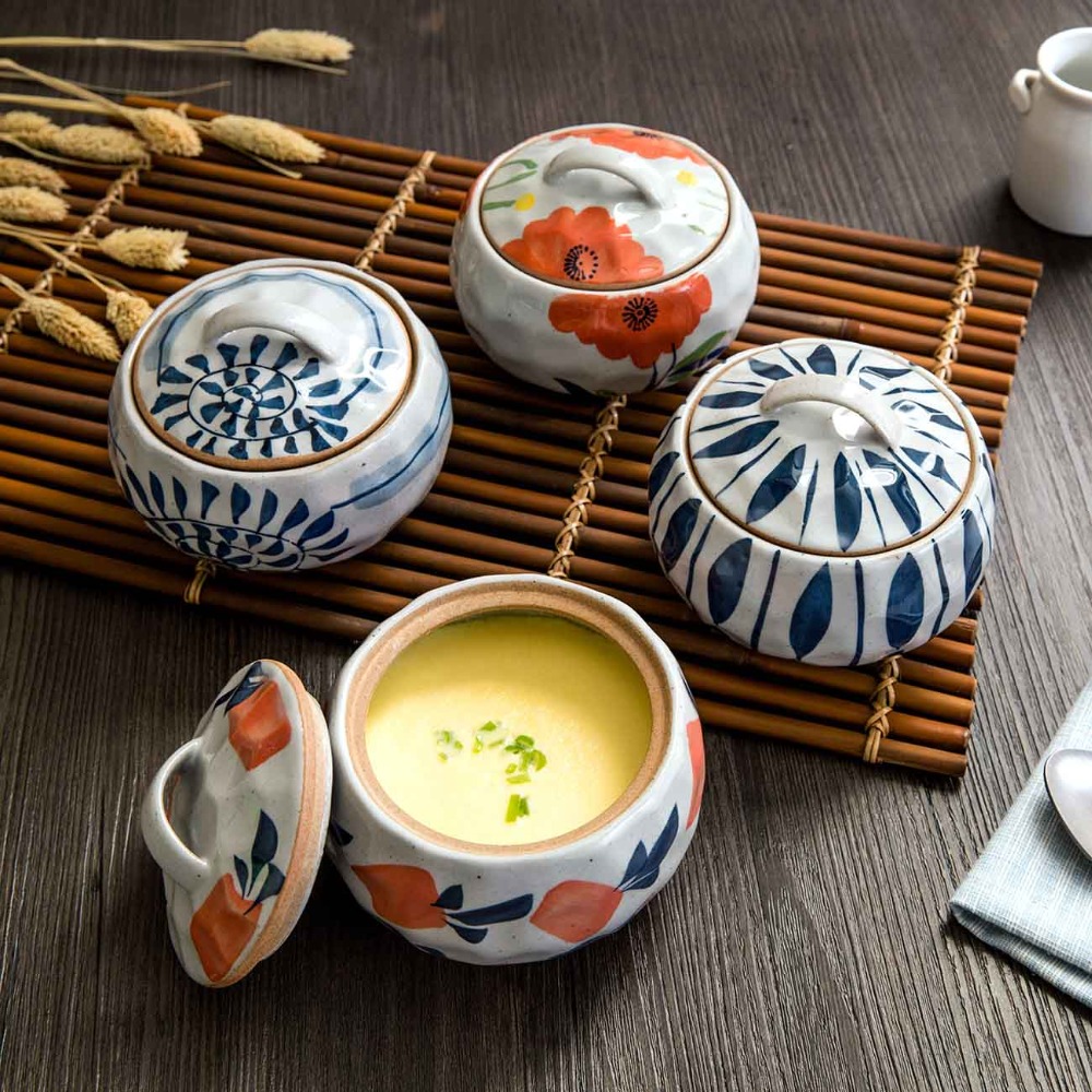 Japansk stil husholdning keramik gryderet suppe indre gryde med låg retro vand dampet æg suppe gryde komfur damper køkken stockpot