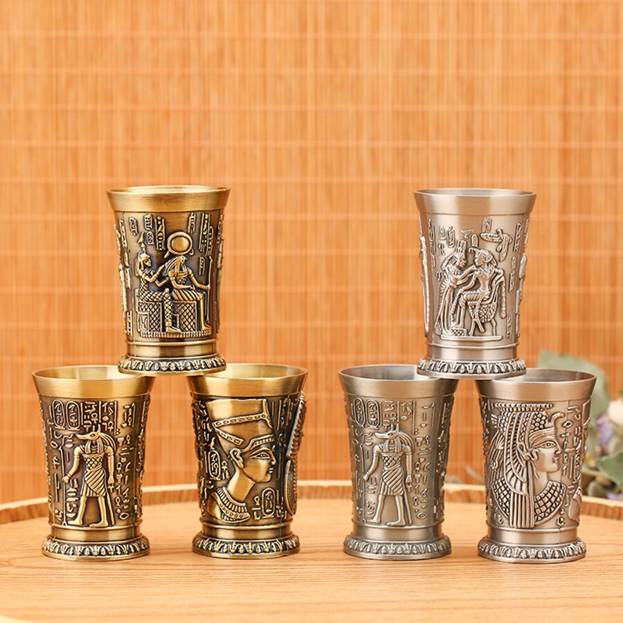 Copa de cobre antigua Retro del antiguo Egipto, vaso de chupito de licor y licor, obra de arte en relieve 3D, cóctel, copa de vino pequeña