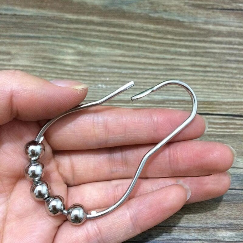 Anneaux de rideau de douche à crochets, rouleau résistant à la rouille, accessoires en boule de Satin poli, crochets en fer Nickel