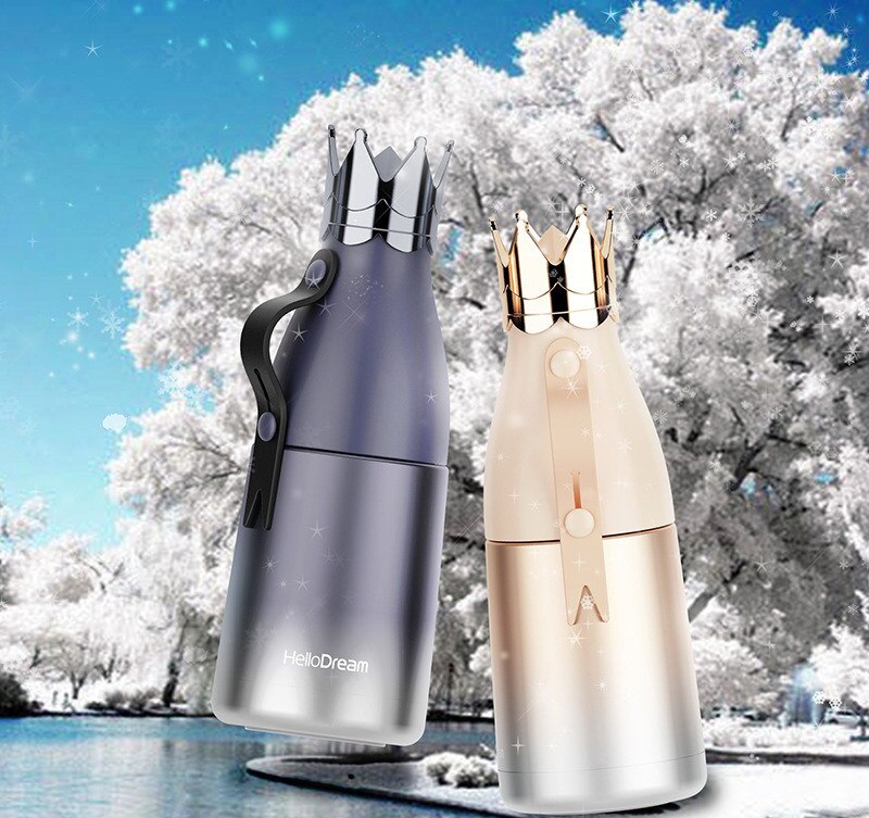 Mylb garrafa de água com coroa, caneca para uso externo, copo de viagem, copo a vácuo, copo térmico portátil para escola infantil 240/350ml