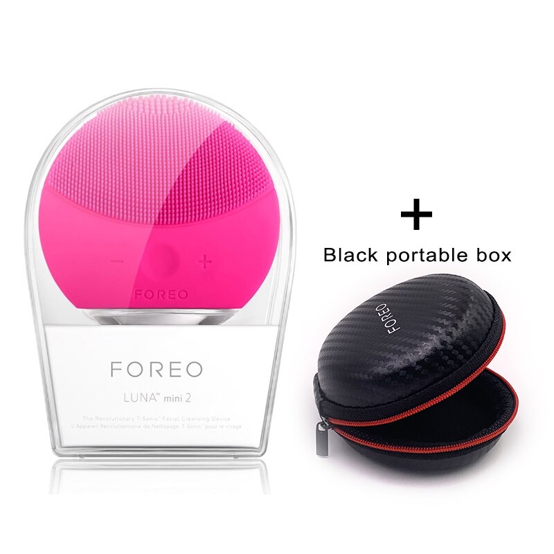 Foreo Mini 2 Limpieza Gesichts FOREO Elektrische Gesicht Reinigung Pinsel Mit Tragbaren Kasten,USB-Ladung, ccept: rot mit Schwarz Kasten