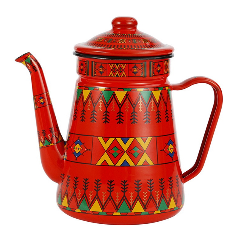 1.2L Enamel Coffee Pot Pour Over Milk Water Jug Pitcher Barista Teapot Kettle for Gas Stove and Induction Cooker: Red