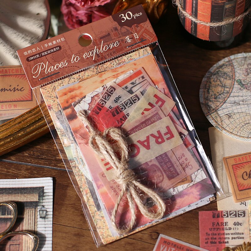 Paquete de Material de mapa antiguo de viaje, Material adhesivo, tarjetas de papel, álbum de recortes/fabricación de tarjetas/proyecto de diario, decoración de diario DIY