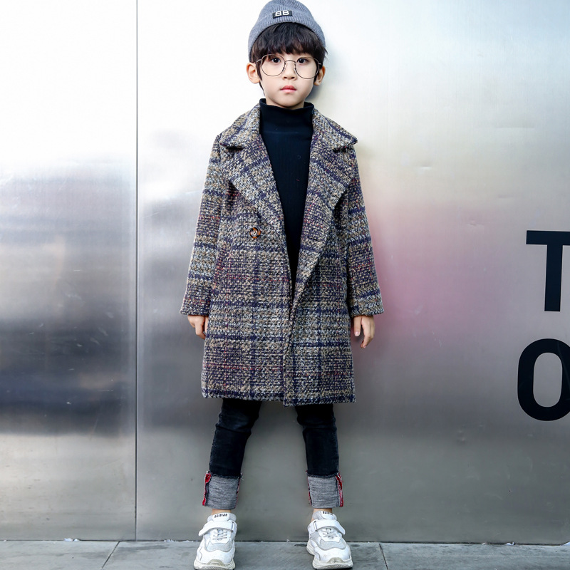 England Teenager Wool Coat For Boys Thicken Plaid Baby Boy Jacket Winter Kids Boy Warm Baby Winter Jacket 4-11Years