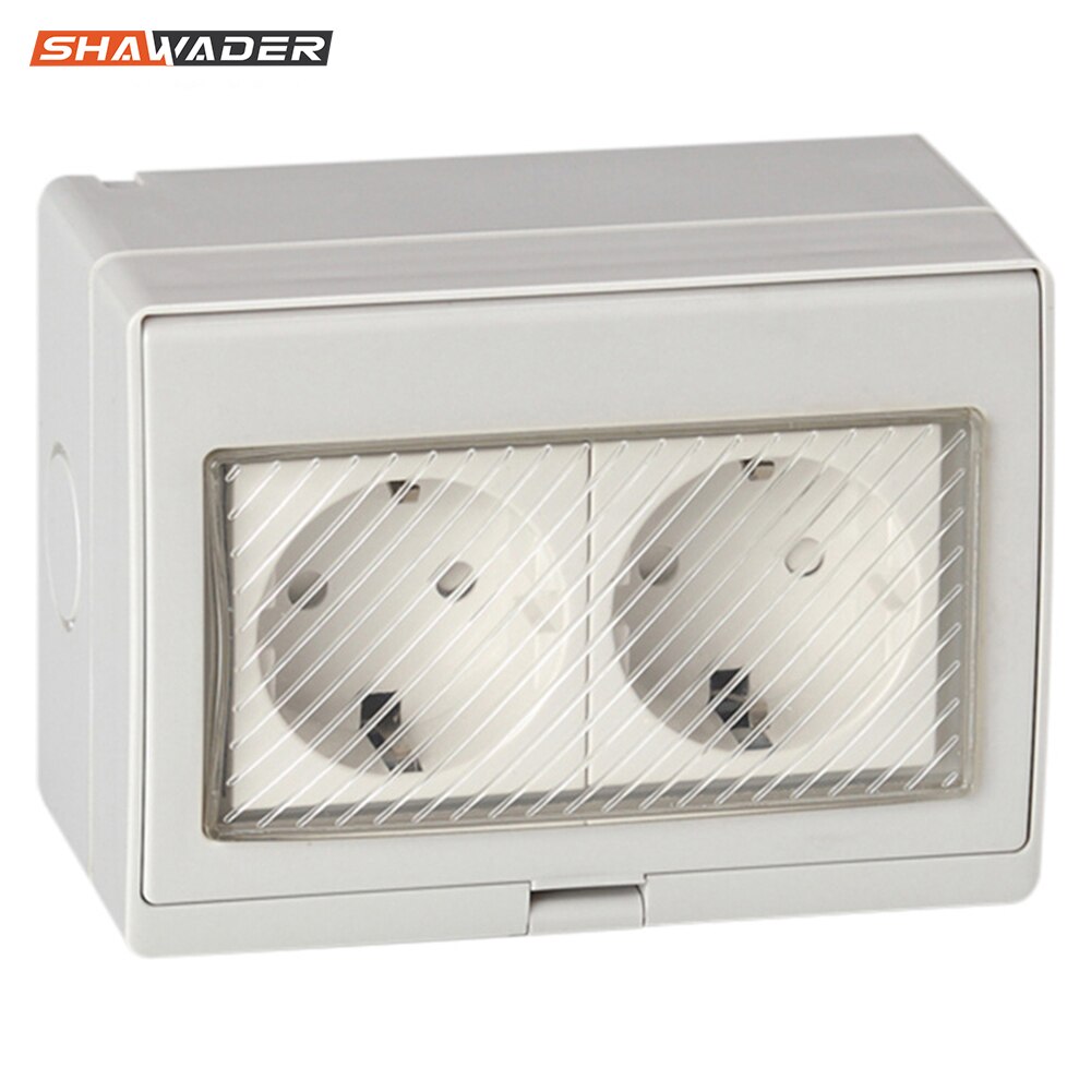 Wall Socket EU Dual Power Outlet Outdoor Electrical Schuko Plug PC Exterior Waterproof Panel AC 110~250V 16A for Outside Balcony