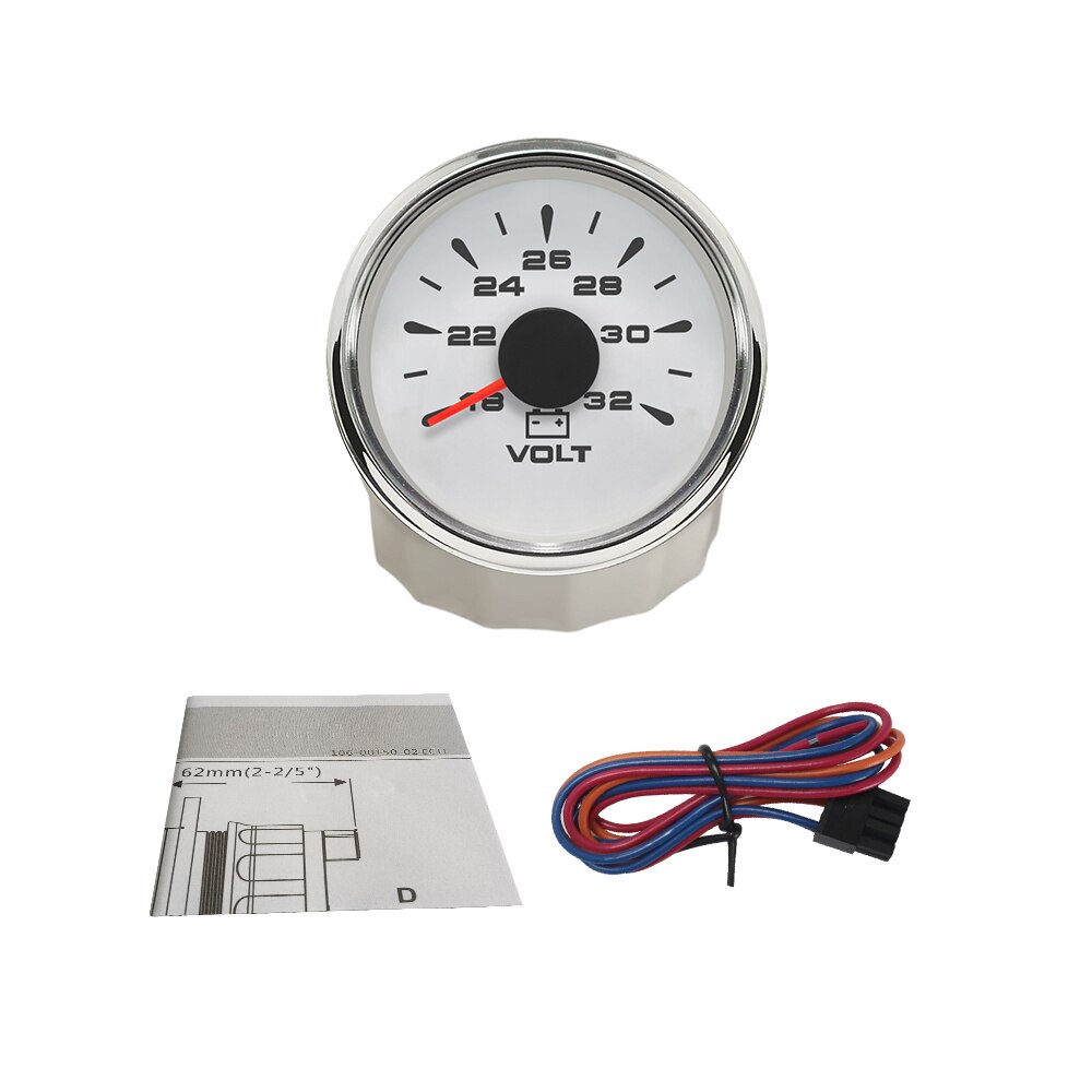 52Mm Voltmeter Volt Gauge Meter 12V 24V Voor Auto Boot Met 8 Kleuren Backlights: 24V WS