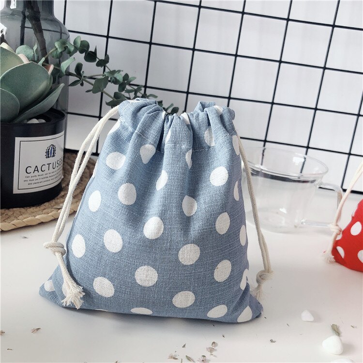 Sacs à cordon en coton, sac de rangement de poche, sac de rangement de rouge à lèvres imprimé à pois, sacs d'emballage alimentaire, pochette de de noël: Bleu