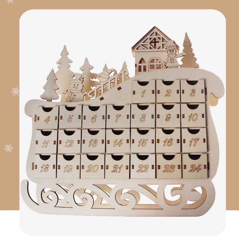 Kane træ adventskalender nedtælling julefest dekor 24 skuffer med led lys ornament
