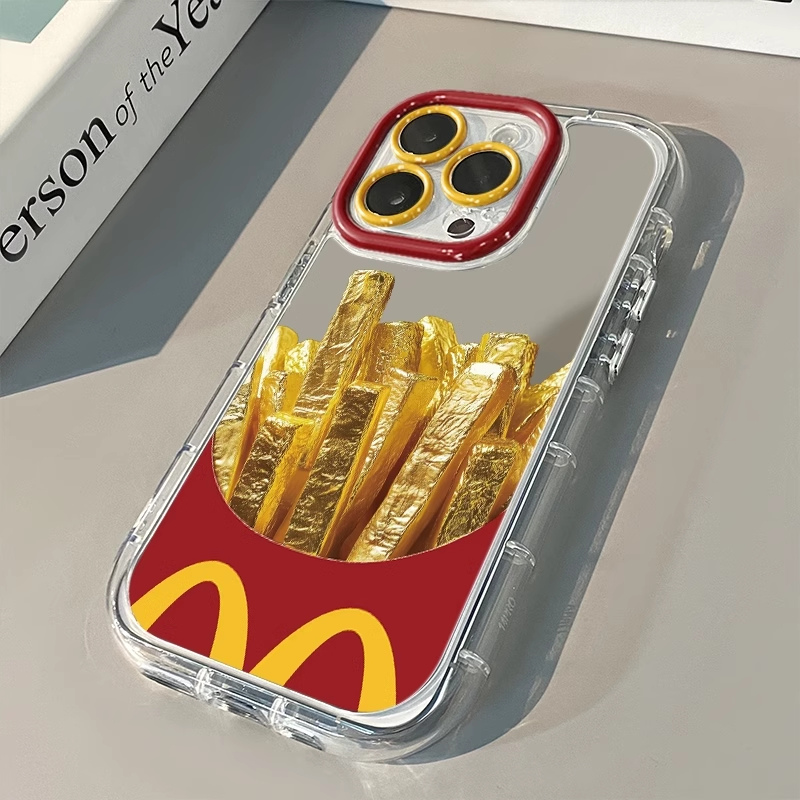 Metall speildeksel 11 pommes frites-mønster til iphone 16 15 14 13 12 pro max xr xs max 7 8 Plus deksel  y2k