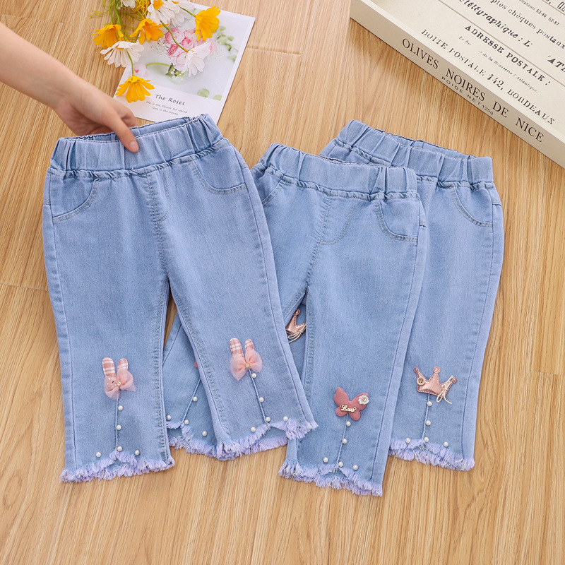 Baby Jeans Solid Color Jeans For Girls Summer Calf-length Baby Girl Casual Style Toddler Girl Clothes
