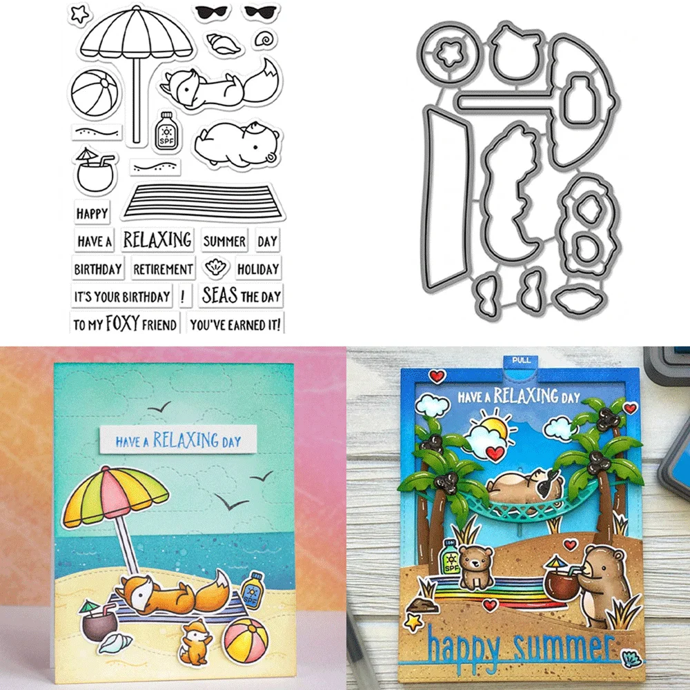 Oh gnome-stämpel på stranden, buntar med genomskinliga stämplar och metallstansar för gör-det-själv-pyssel, kort, scrapbooking, dekoration: L / Ljusgrå