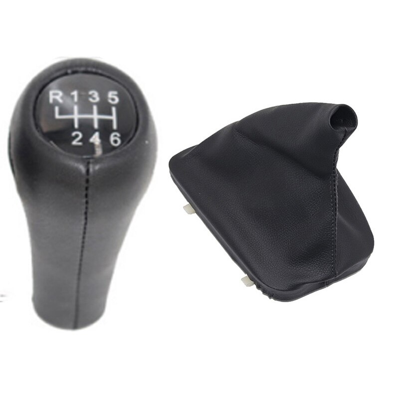 Chroom & Lederen Auto Shift Pookknop Hendel Gaitor Boot Cover Voor Bmw 3 Serie E46: 6 speed without hole