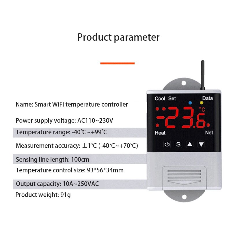 Wireless Wifi Temperature Controller Thermostat AC110-220V DTC1201 NTC Sensor Digital Display APP Control for Smart Home