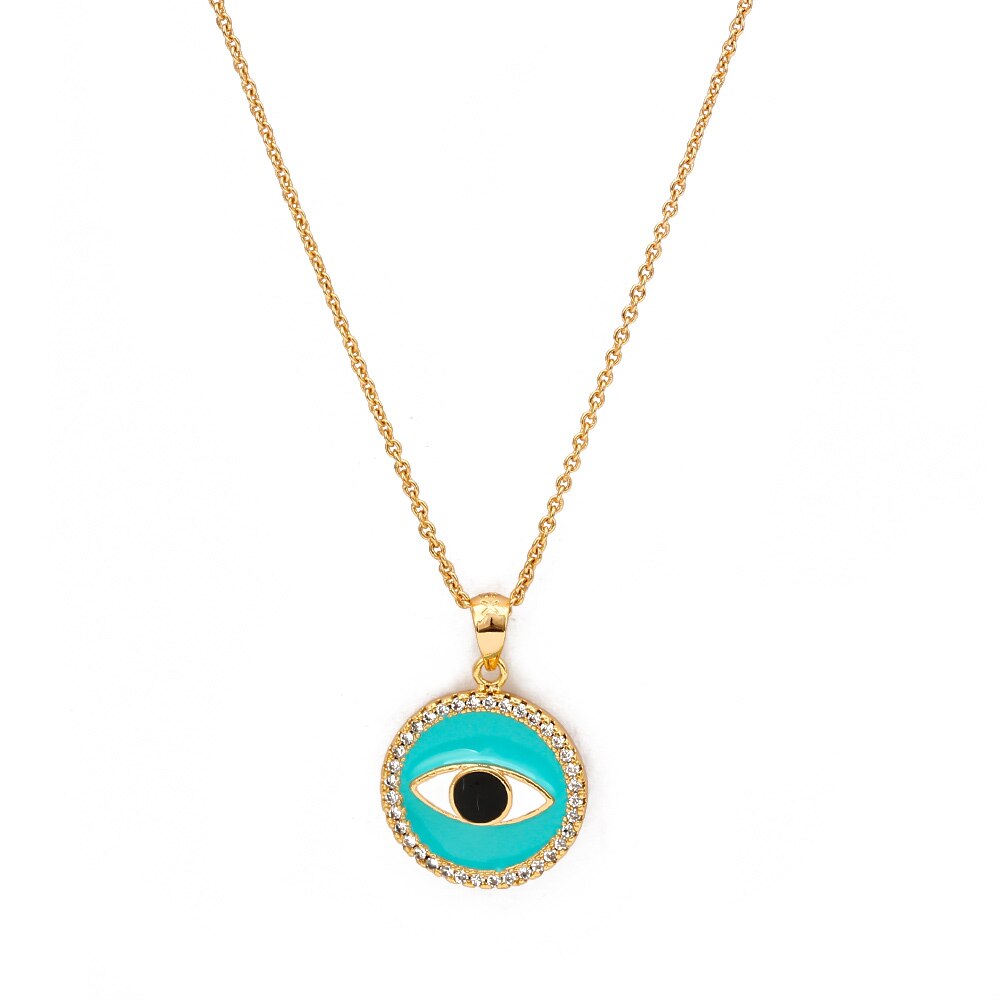 Ojo de la suerte Fátima Hamsa mano turco mal ojo colgante collar de Color dorado cadena larga Collar para mujeres niñas joyería de: 9