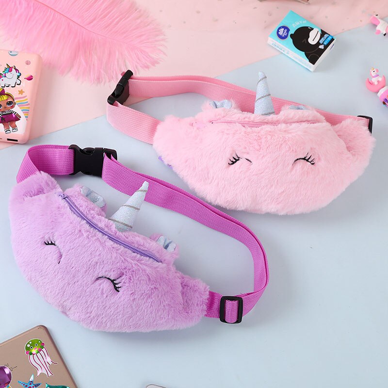 Unicorn Plush Waist Pack Girl Student Belt Bag Teenager Cute Chest Bag Pocket Korea Travel Phone Pouch Flannel Cute Shoulder Bag