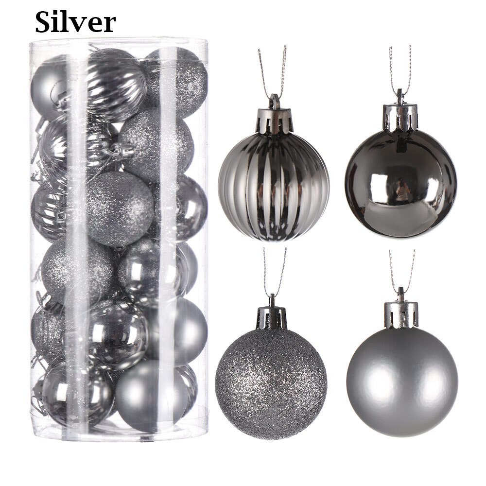 24Pcs 4cm Gold Pink Champagne Red Metallic Christmas Balls Year Christmas Tree Hanging Balls Xmas Home Decor: Silver
