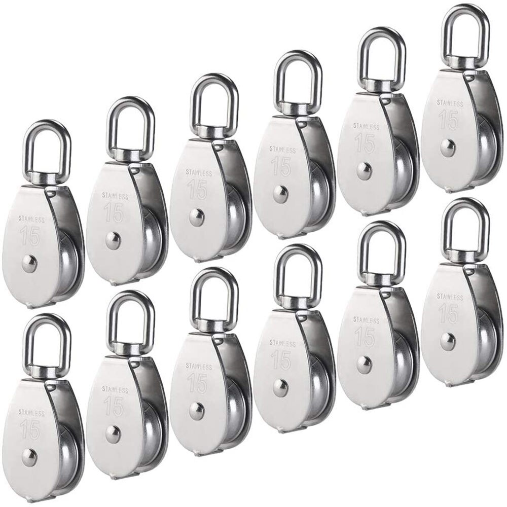 12 Pcs M15 Single Pulley Block 304 Stainless Steel Hang Wire Pulley Roller Swivel Lifting Wire Rope Cable Towing Wheel