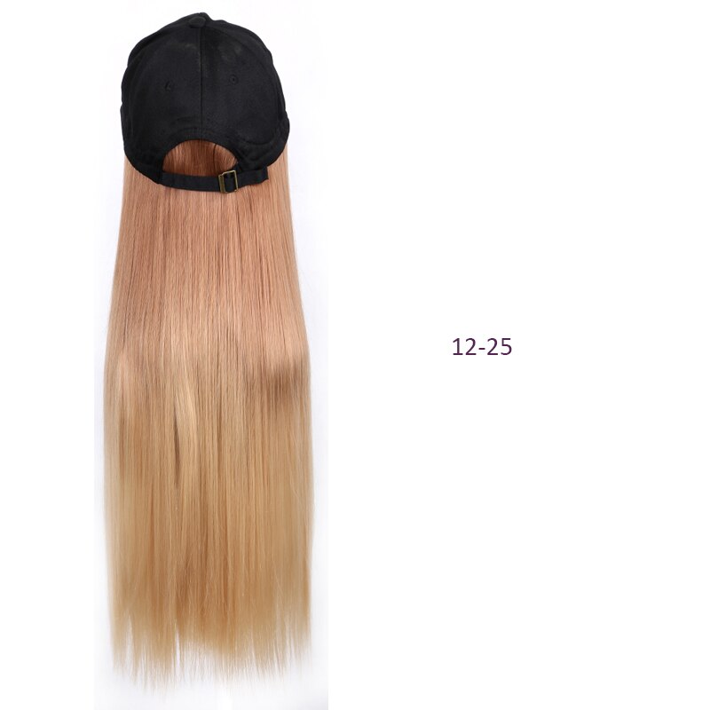 Czapka bejsbolówka z syntetycznymi włosami peruka czarny brązowy kolor długie proste doczepiane włosy z czapką z daszkiem czarny kapelusz dla kobiet: 12-25