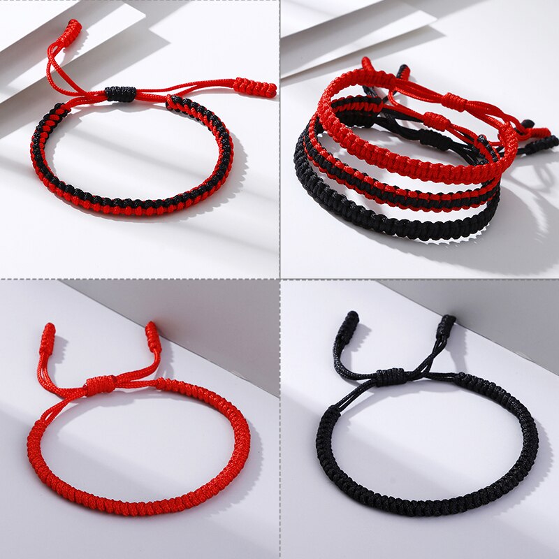 Black Red String Braided Couple Bracelet Woven Knots Lucky Rope Bracelets Bangles Men Women Anniversary Jewelry Lover