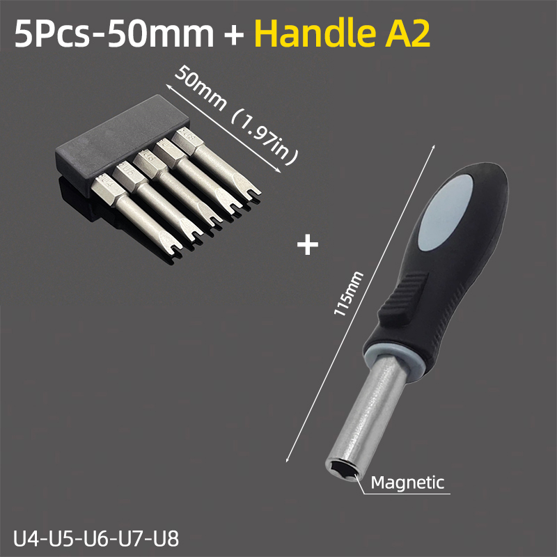Magnetisk u-formad skruvmejselbitssats 1/4 " insex  s2 stål 50mm u4 u5 u6 u7 u8 u- typ skruvmejselbits spärrnyckel handverktyg: Beige
