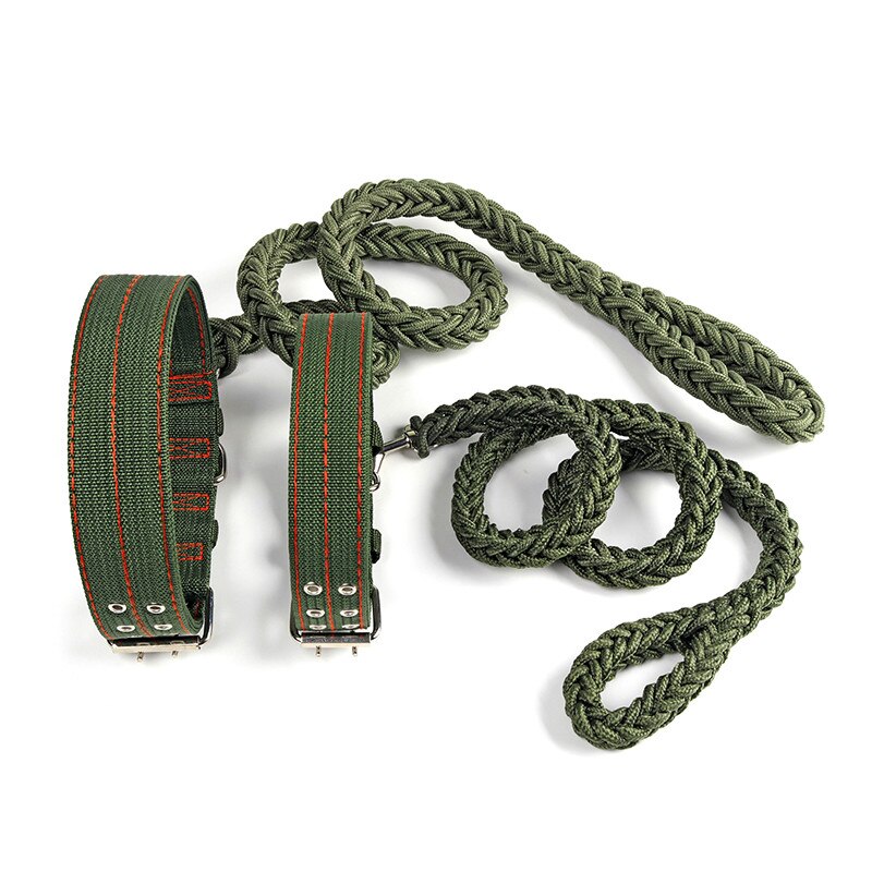 Strong Coarse Nylon Dog Leash Army Green Canvas Double Row Adjustable Dog Collar L/XL Medium Large Dog Pitbull Lead Set