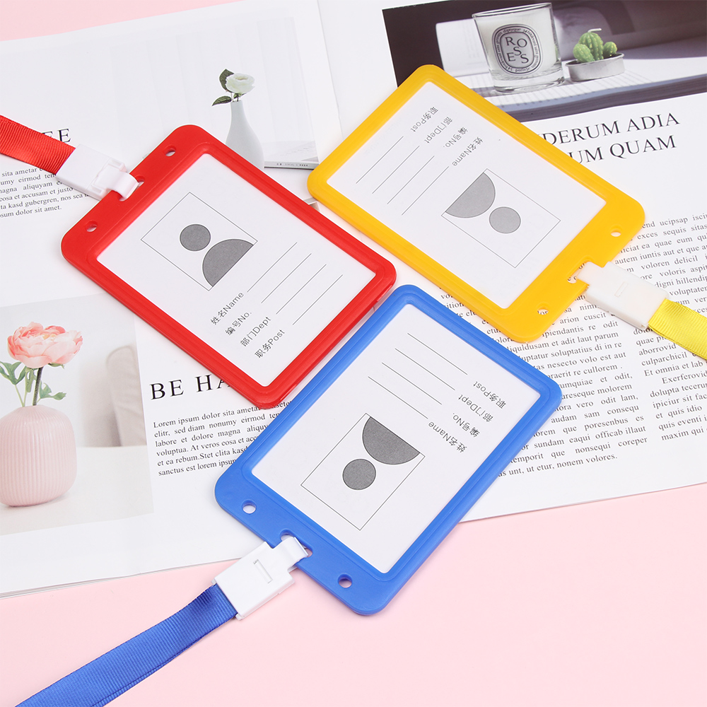 Nuevos soportes para tarjetas de trabajo transparentes de doble cara en colores caramelo, Correa protectora para el cuello, funda para Nombre de identificación, tarjeta de crédito, funda con insignia