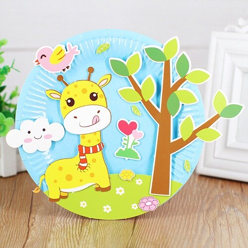 Dysk do papieru malowanie przedszkole pakiet materiałów płyta naklejki malowanie Puzzle dla dzieci kreatywne ręcznie dzieci papier do majsterkowania płyty: Giraffe