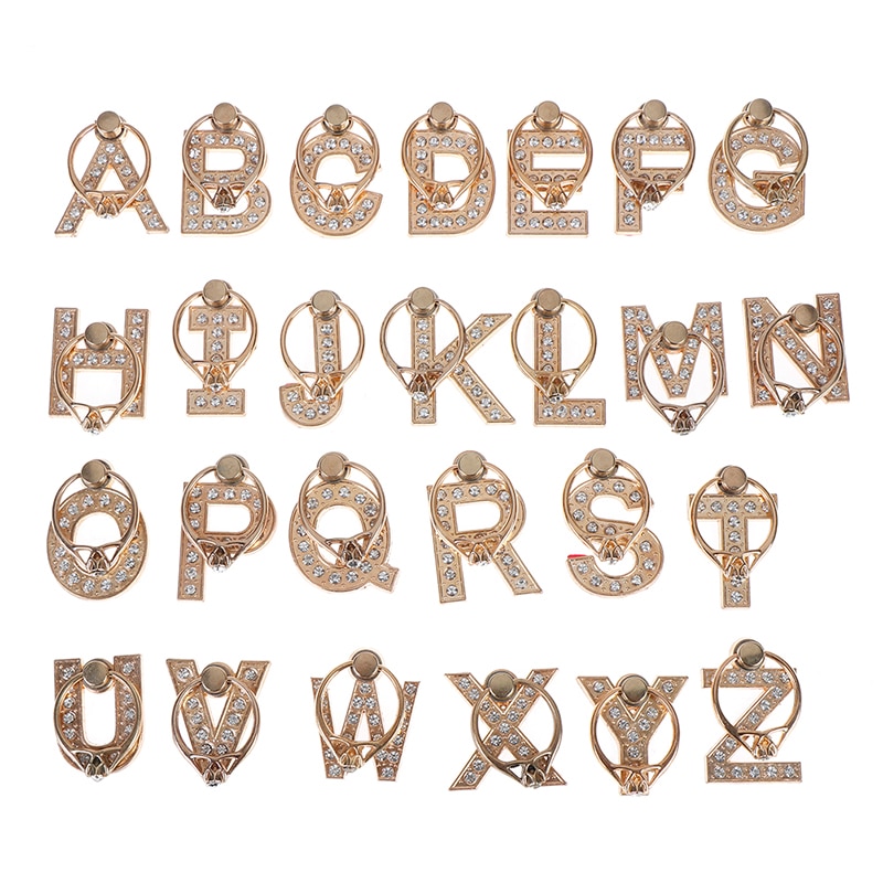 1pc 360 Degree Diamond Metal Letter A-Z Finger Ring Smartphone Stand Holder Mobile Phone Holder For All Phone