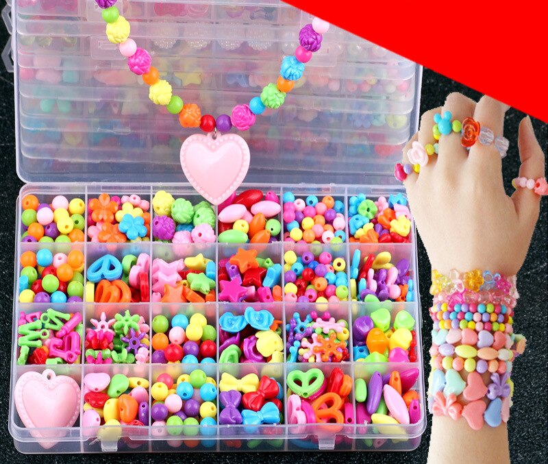 Jouet perlé fait à la main avec ensemble d&#39;accessoires pour enfants, 24 grilles créatives, fabrication de bijoux pour filles, jouets éducatifs, pour enfants
