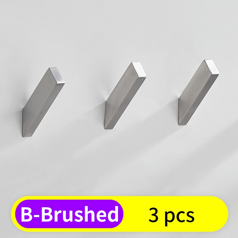 Robe Haak Zwart Roestvrij Staal Badkamer Haken Voor Handdoeken Zak Sleutel Kleren Kapstokken Muur Gemonteerde Decoratieve Badkamer Hardware: B-Brushed-3 pcs