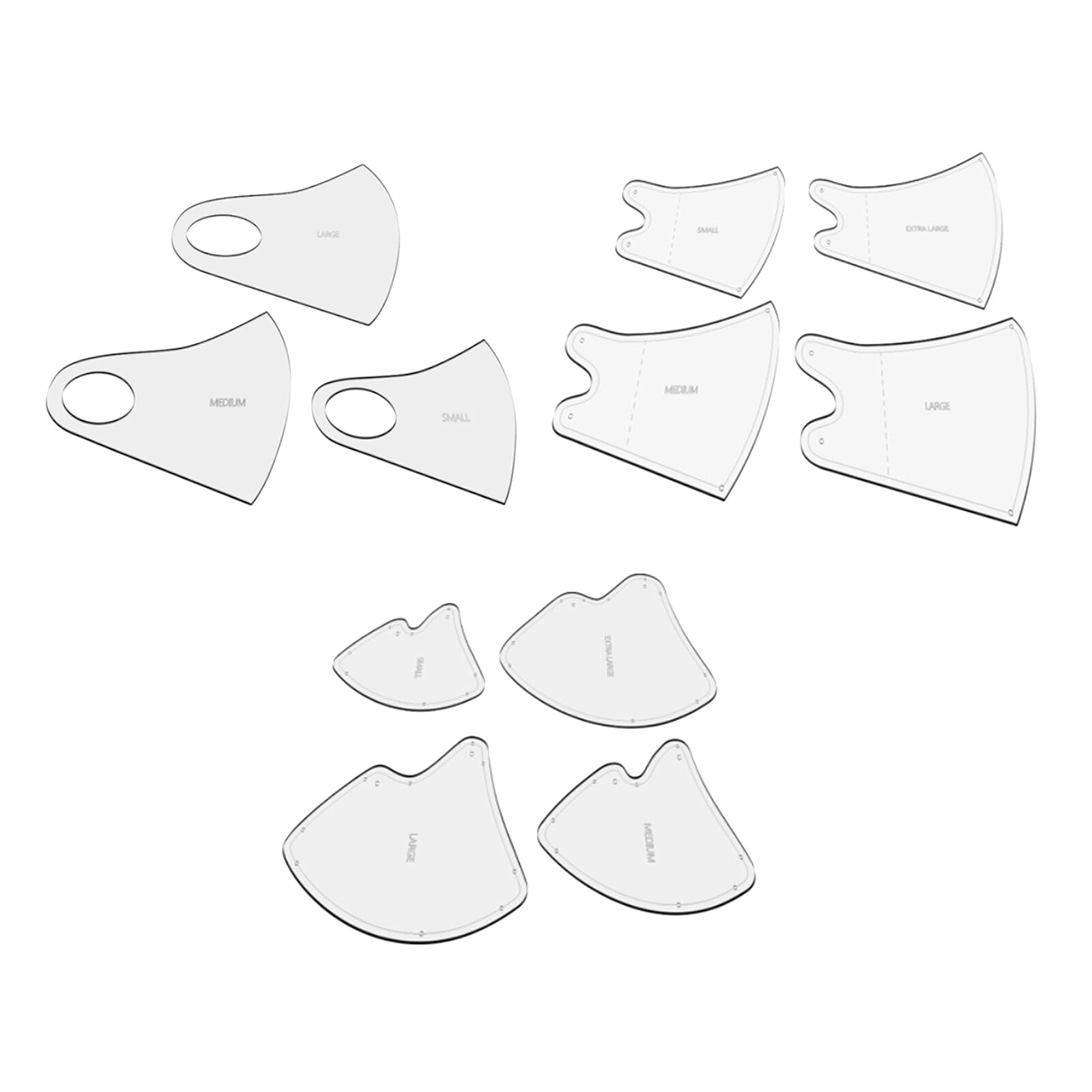 1 Juego de mascarillas acrílicas, guía de costura transparente, Varios tamaños, 3 tipos