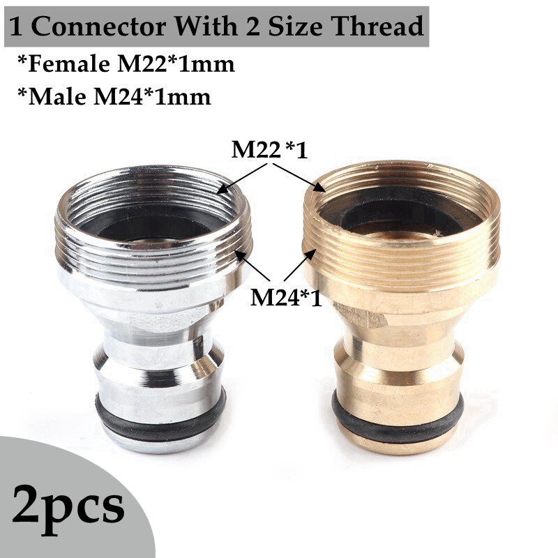 2 stk  m22 m24 tråder kjøkkenkran hurtigkobling baderomskraner adapter hage vannkoblinger servant messing skjøter: 1 messing 1 krom