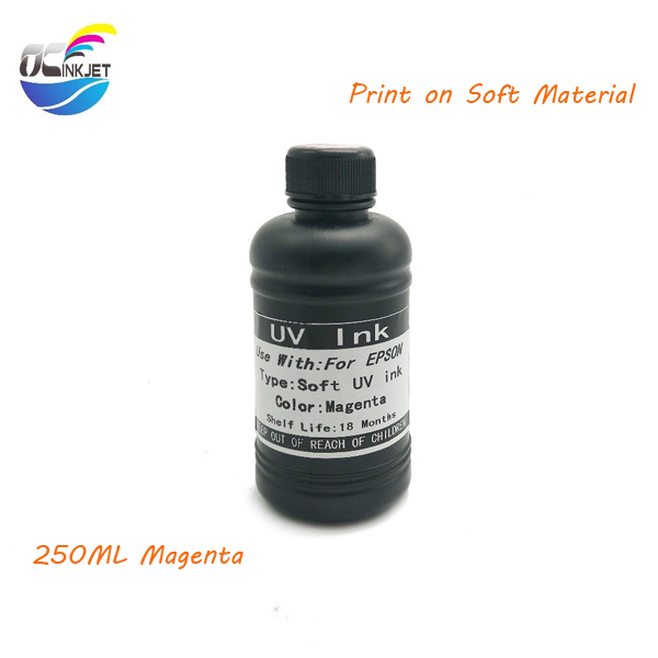 OCINKJET-tinta UV para cabezal de impresión Duro y suave, 250ml, para Epson 1390, 1400, 1410, 1430 W, R280, R290, R330, L800, L180, DX4, DX5, DX6, DX7: Magenta(Soft)