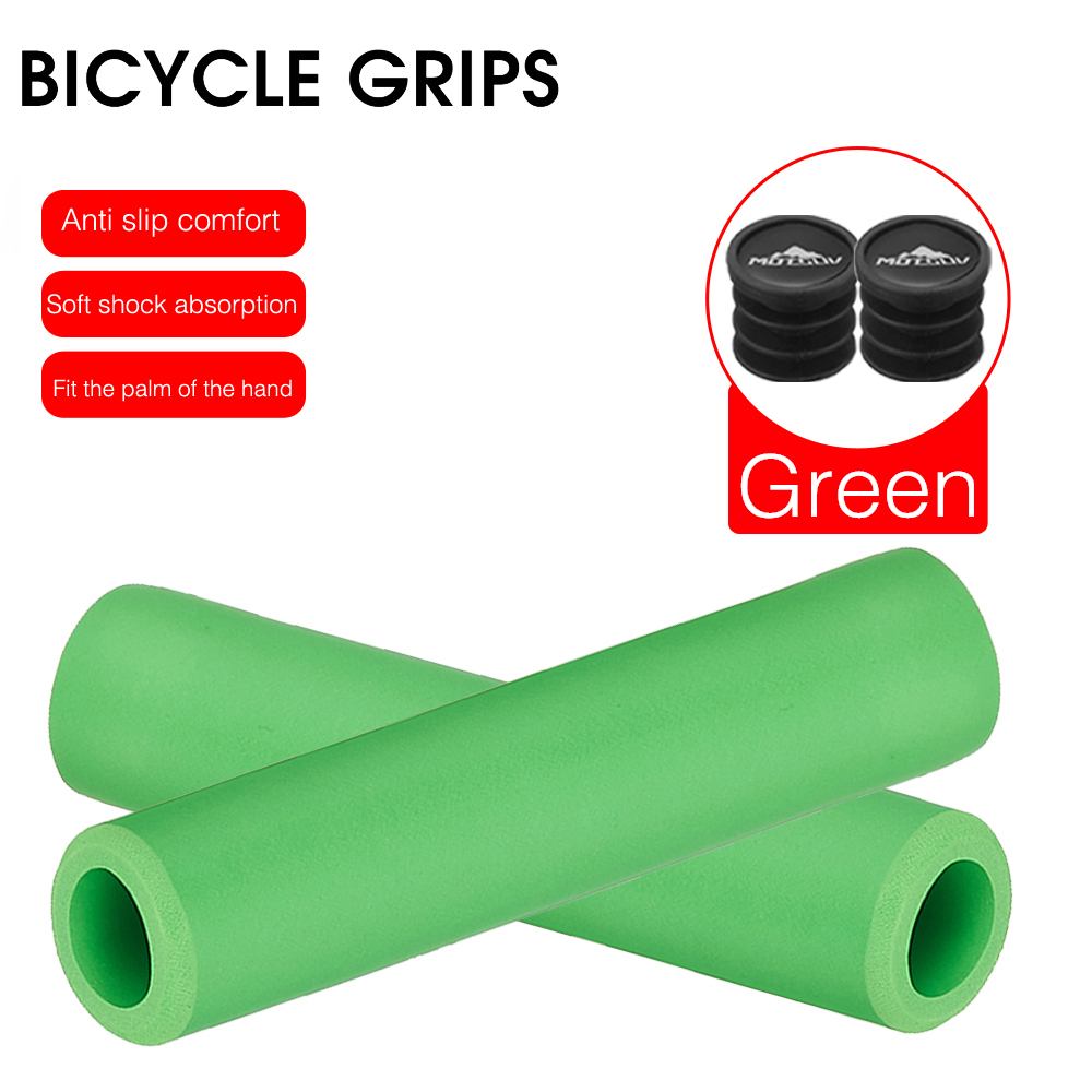 MOTSUV Fahrrad-Lenkergriffe aus Schaumstoff und Silikonschwamm mit ultraleichter Dichte für MTB-Fahrräder, XC/AM, rutschfest, stoßdämpfend, superweich: green