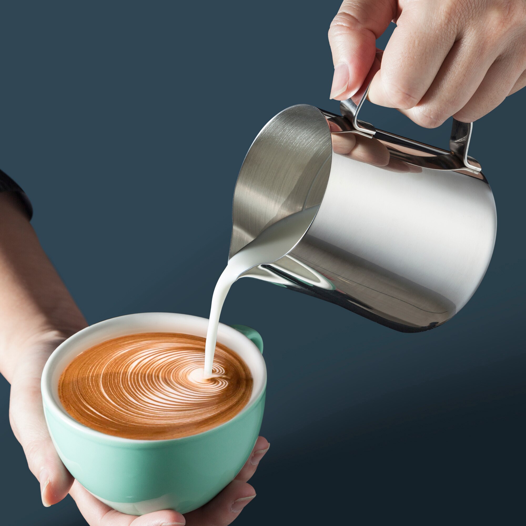 Maidonvaahdotuskannu ruostumaton teräs vaahdotuskannu espresso kahvi barista askartelu latte cappuccino maidon kermavaahdotin kannu
