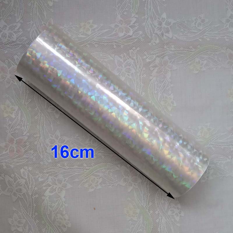Folia holograficzna przezroczysta folia tłuczone szkło folia robić gorącego tłoczenia na prasie papierowej lub z tworzywa sztucznego 16cm 21cm 64cm szerokość 120m długości: 16cm trans glasses