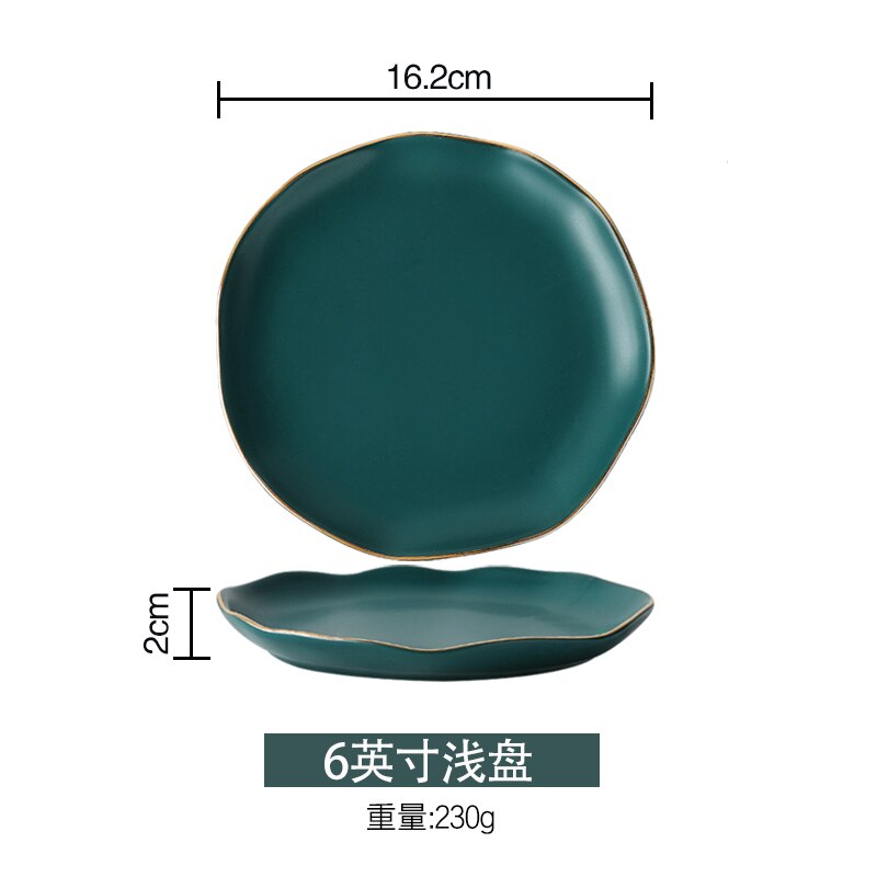 Plaat goud velg onregelmatige schotel thuis dineren plaat dark green keramische bestek set: 6-inch shallow disc