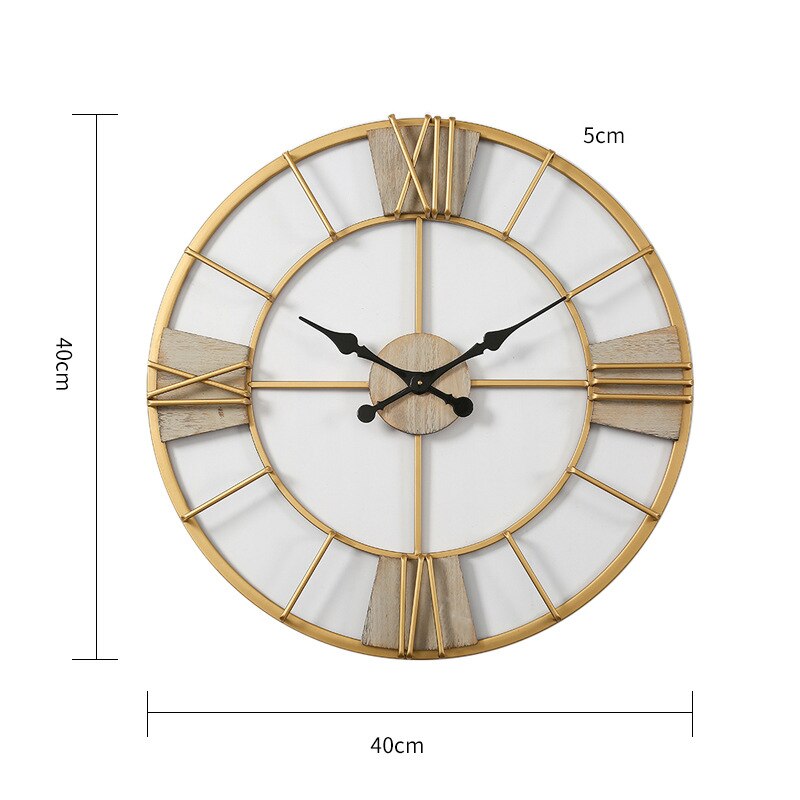 Nordic Metal Roman Numeral Wall Clocks Retro Iron Art Gold Large Hanging Ornament Home Decoration Wall Clock 40cm