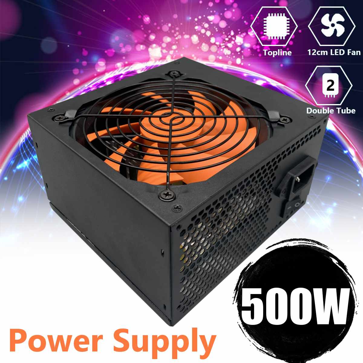 Max 500W Pc Voeding 120Mm Oranje Led Stille Ventilator 24pin 12V Pci Met 4 Sata Atx voedingen Voor Btc Desktop Computer