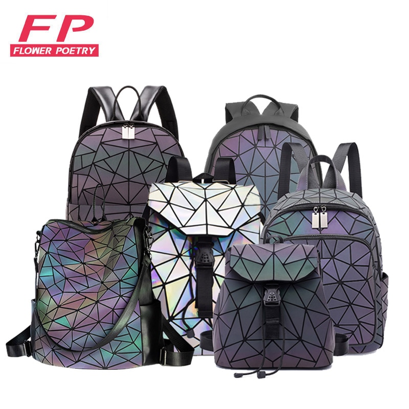 Luminous Backpack School Women Bags Set Holographic Geometric Backpacks Female School Bag For Teenage Girls Student Rucksack