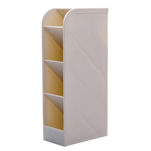 Porta pluma de escritorio multifunción de 4 rejillas estuche de almacenamiento para oficina y escuela, caja de plástico transparente, blanco y negro, organizador de lápices: Beige