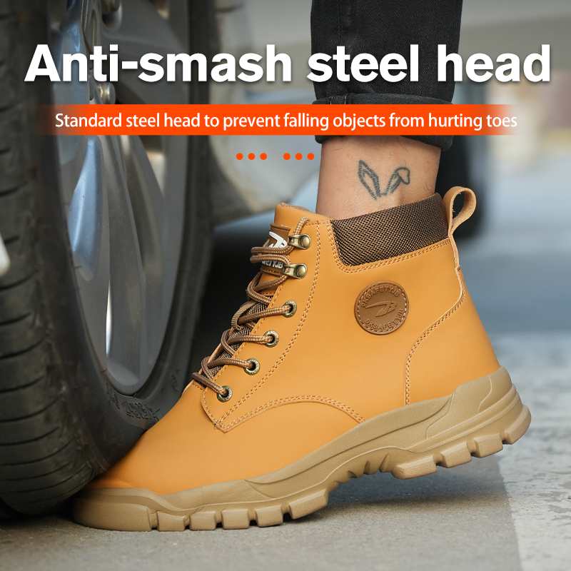 Botas de seguridad cómodas y impermeables para el trabajo, botas protectoras de cuero, zapatos industriales antigolpes y antipinchazos