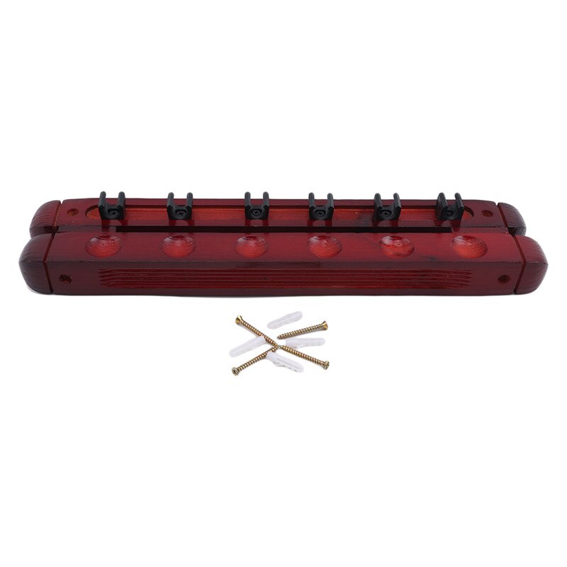 1 Set Professionele Biljart Zwembad Muur Mount Opknoping 6 Cue Sticks Houten Rek Houder Voor Snooker Cue Ruimtebesparend Houder wijn Rood