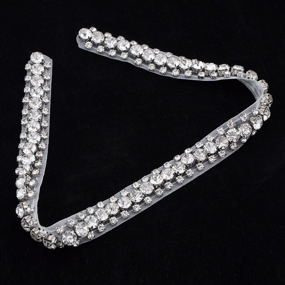ZMS42 Rhinestone Belt with Ribbon Sequin Bridal Thin Wedding Dress Sash Sparkly Silver Party Women's Belts Accessories: Applique