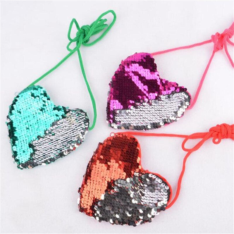 Sequins Loving Heart Kids Coin Bag Shoulder Girls Mini Messenger Bag Small Coin Purse Children Handbags