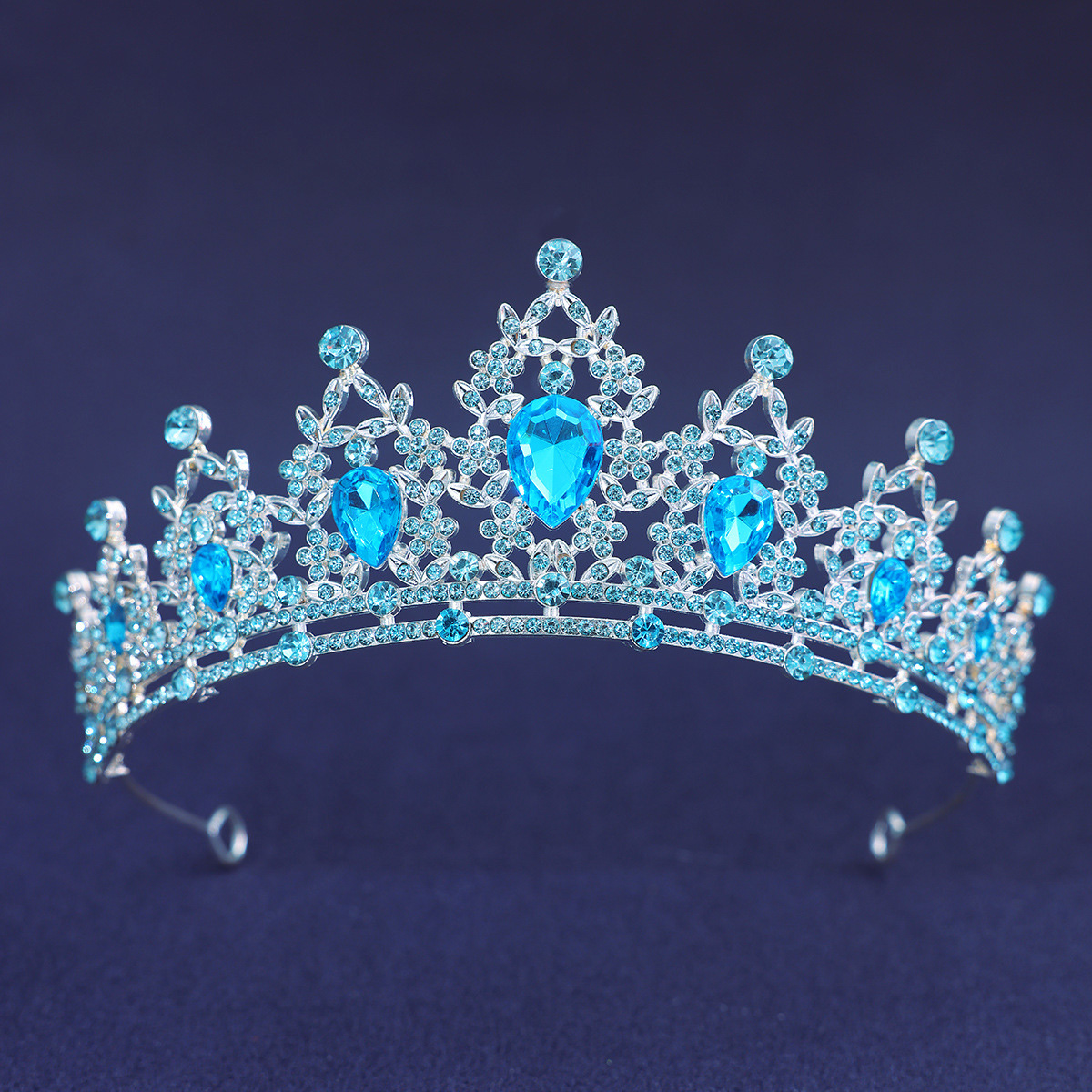 Accessoires pour cheveux de mariage, couvre-chef, bijoux de tête, diadème de cheveux de mariage, couronne de diadème de mariée en cristal, couleur argent, diadème en voile: Bleu